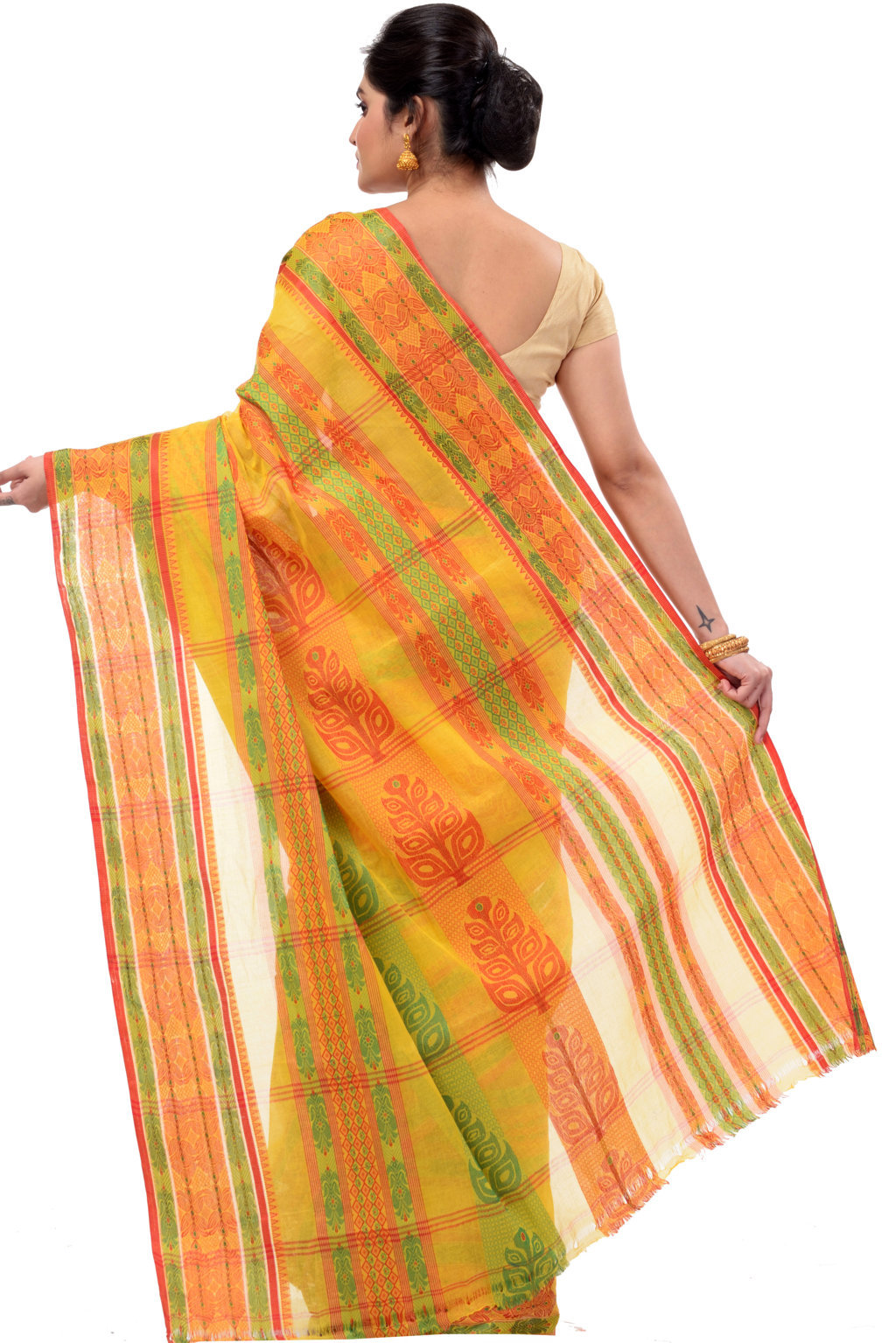 Muster Yellow Pure Cotton Saanvi Desiging Tant Saree (464)
